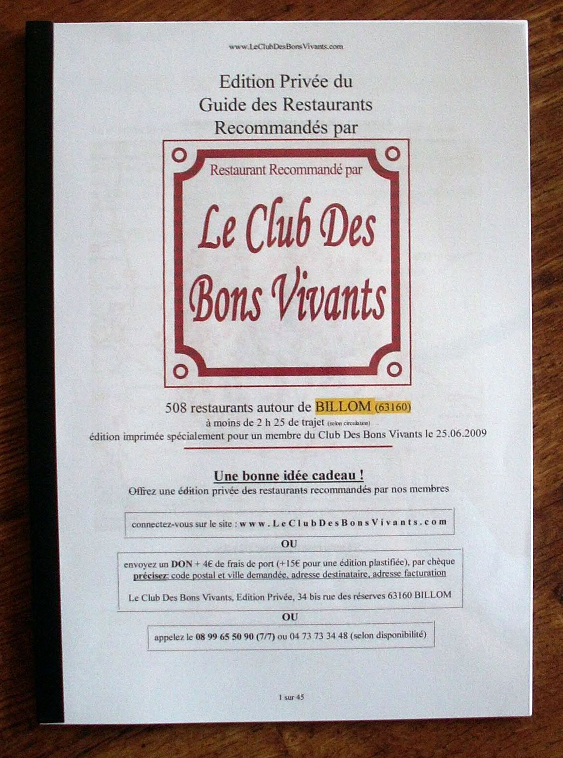 Le Club Des Bons Vivants Edition Priv�e la couverture