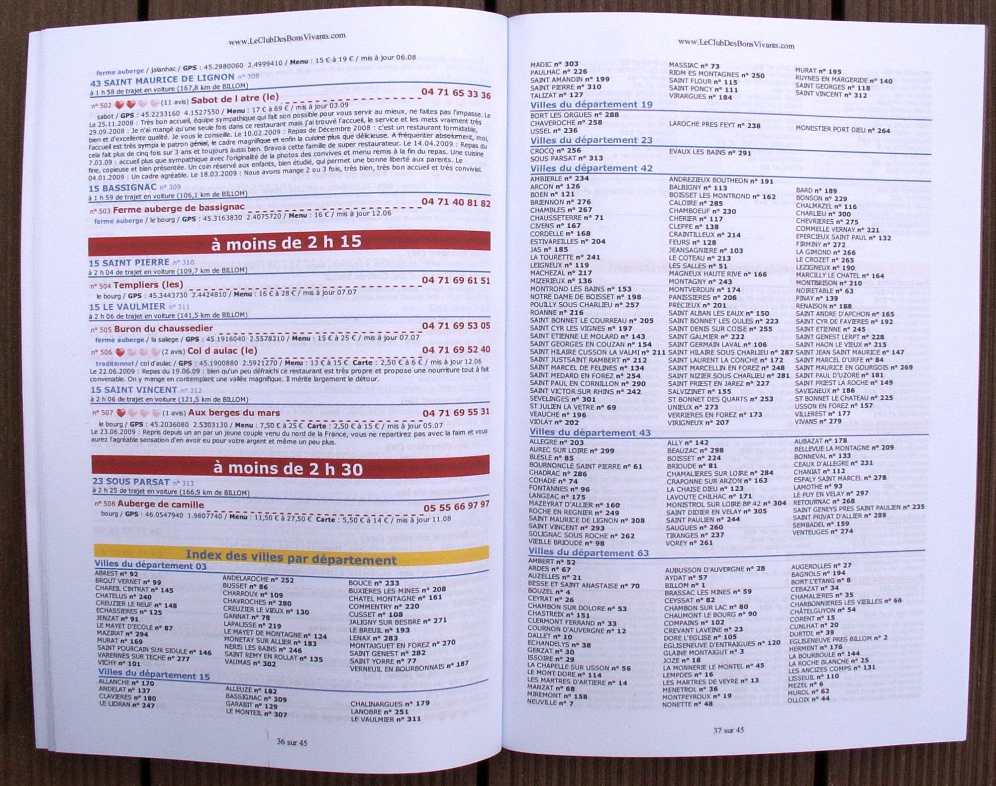 Le Club Des Bons Vivants Edition Priv�e index des  par d�partement