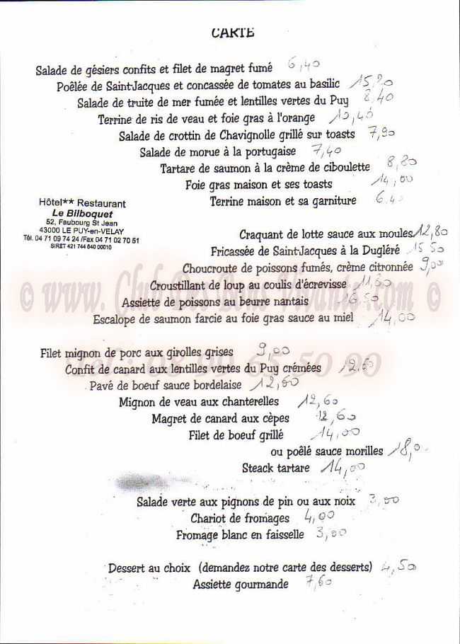 Restaurant Le Bilboquet Carte Et Menus