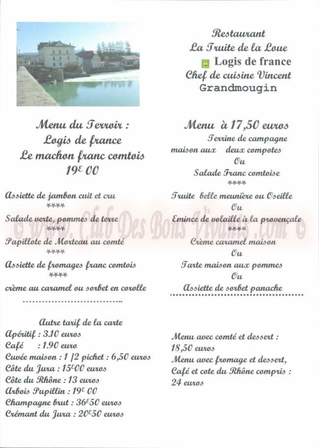 Restaurant Hotel Restaurant La Truite De La Loue Carte Et Menus