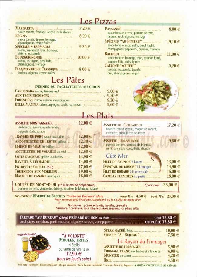 Restaurant Au Bureau Carte Et Menus