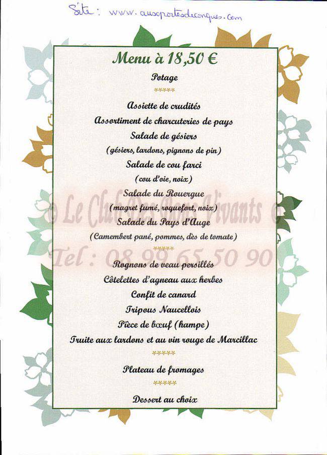 Restaurant Auberge Aux Portes De Conques Carte Et Menus