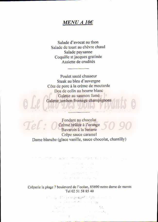 Restaurant La Plage Carte Et Menus