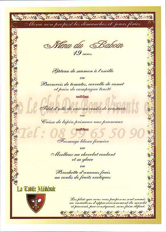La Tablée Médiévale Menu